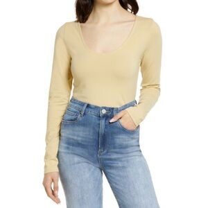 BP Crop Long Sleeve Tan Boulder Scoop Neck T-Shirt, Size 2X, NWT‎